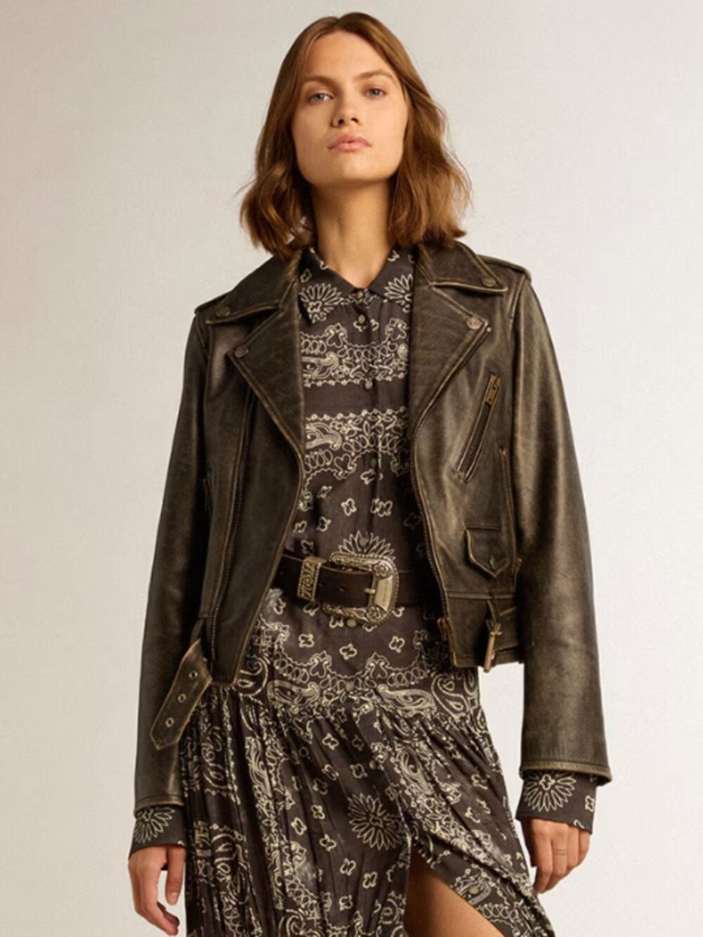 Golden Goose Distressed Black Leather Moto Jacket